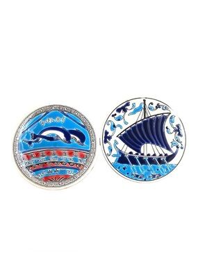 Vintage Niarchos Greece Handpainted Ceramic Tile Coasters Set of 2 Delos Boat
